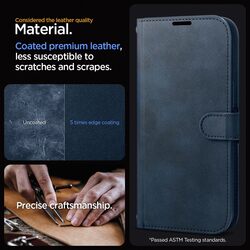 Spigen iPhone 15 Pro case cover Wallet S Pro Premium Leather with Wrist Strap/ Body Strap - Navy